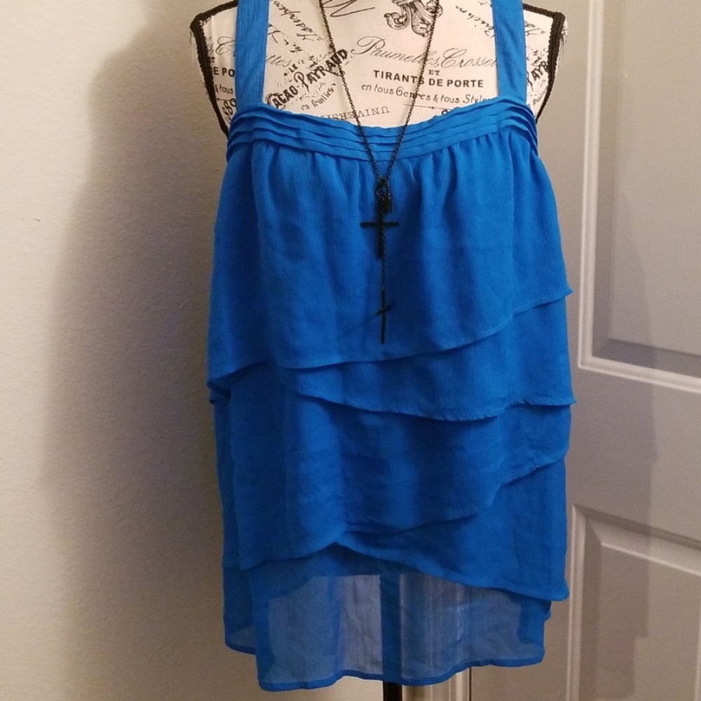 Layered deep turquoise blue blouse